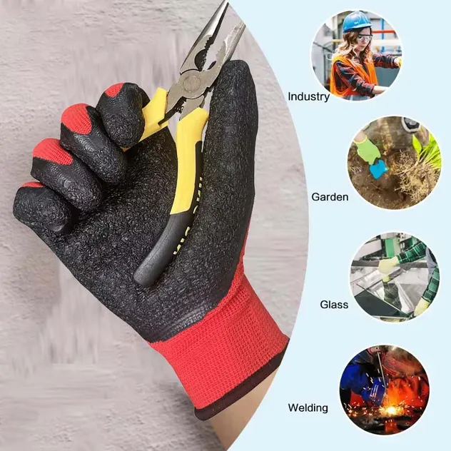 Protective Crinkle Latex Safety Gloves