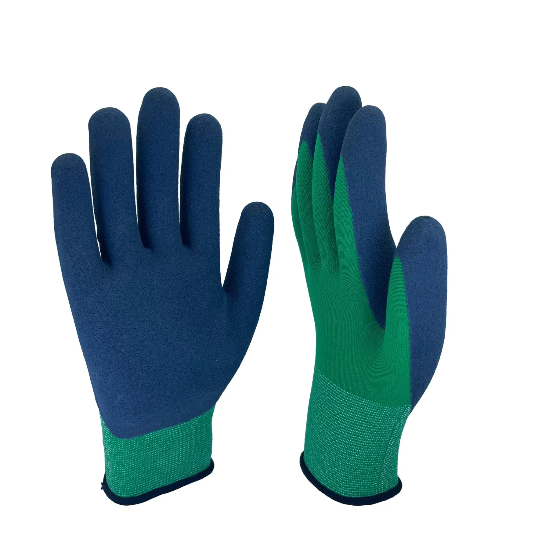 Wholesale Safety Gloves Blue Cotton Latex Dipping Crinkle Anti-Cut Protective Gloves for Industrial Construction