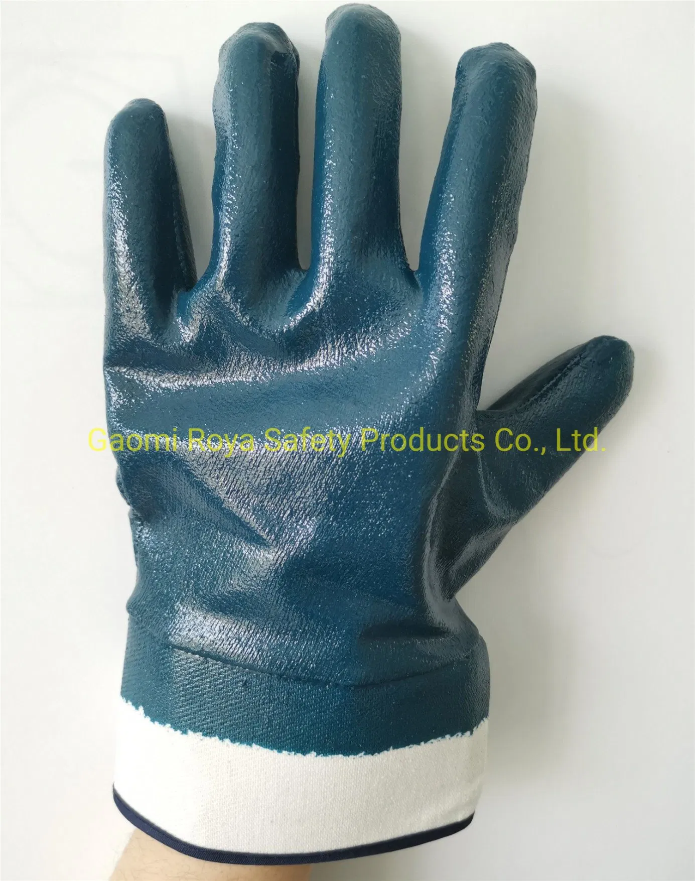 Cotton Safety Cuff Nitrile Fully Coated Hot Oil Proof Work Gloves Heavy Duty Industry Working Gloves Oil Exploitation Work Gloves for Men