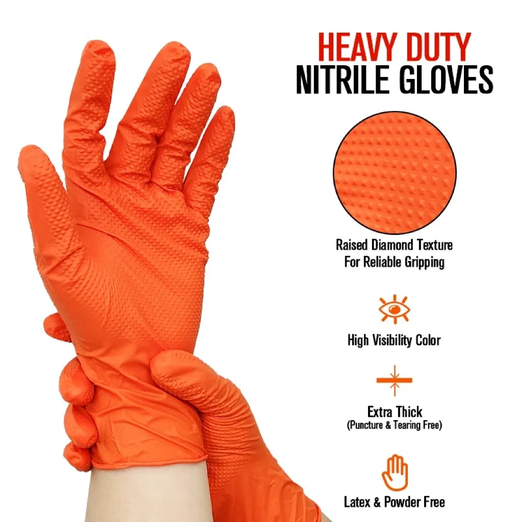 Powder Latex Free Heavy Duty Automobile Hand Grip Black Nitrile Safety Gloves