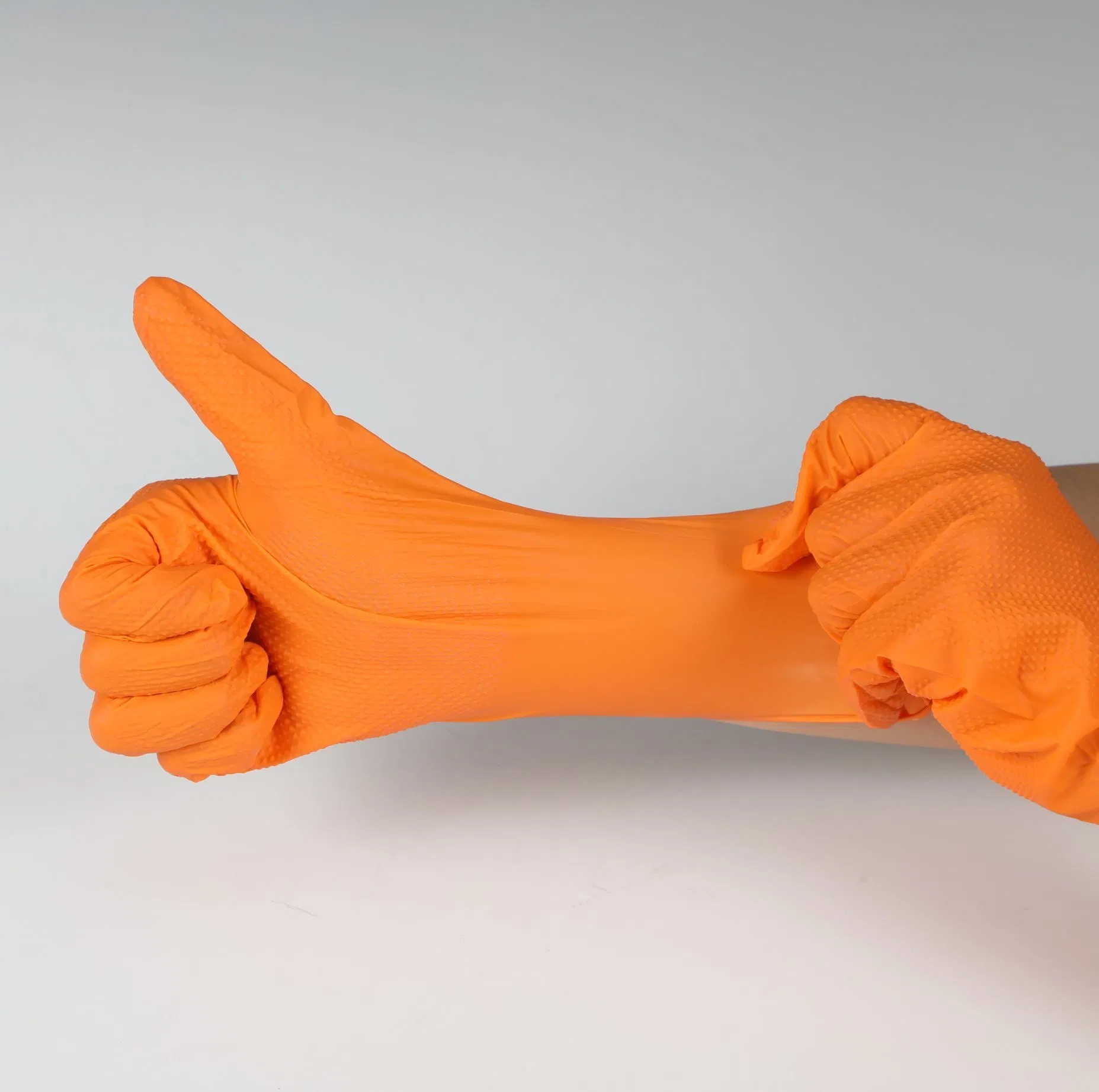 7mil Heavy Duty Orange Black Disposable Diamond Textured Palm Grip Nitrile Gloves