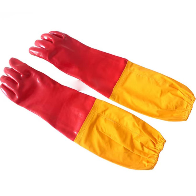 Anti-Slip Red+Orange Polyester PVC Sandy Elastic Interlock, Industrial Protective Labor Supply Gloves