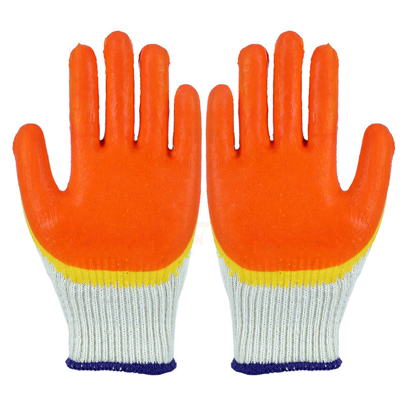 Knitted Cotton Orange 3/4 Latex Coated Safety Work Glove