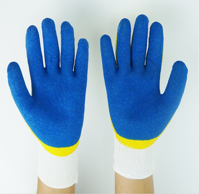 Colorful Wrinkle Latex Coated White Polyester Shell Safety Gloves Mechanic Gloves