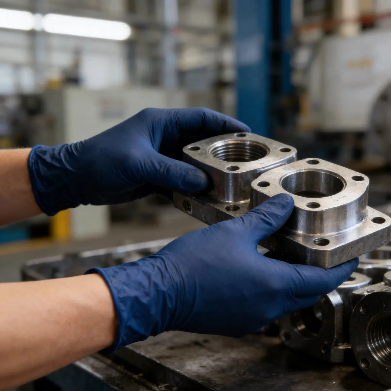 Heavy Duty Oil-Resistant Puncture-Proof Dark Blue Nitrile Disposable Gloves for Industrial Work