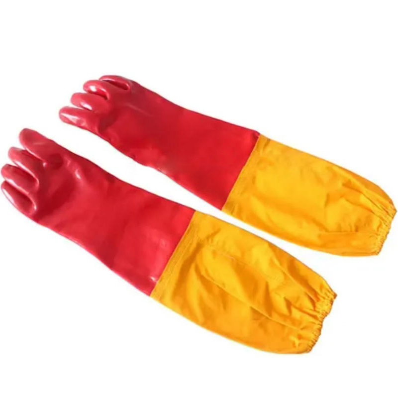 Anti-Slip Red+Orange Polyester PVC Sandy Elastic Interlock, Industrial Protective Labor Supply Gloves
