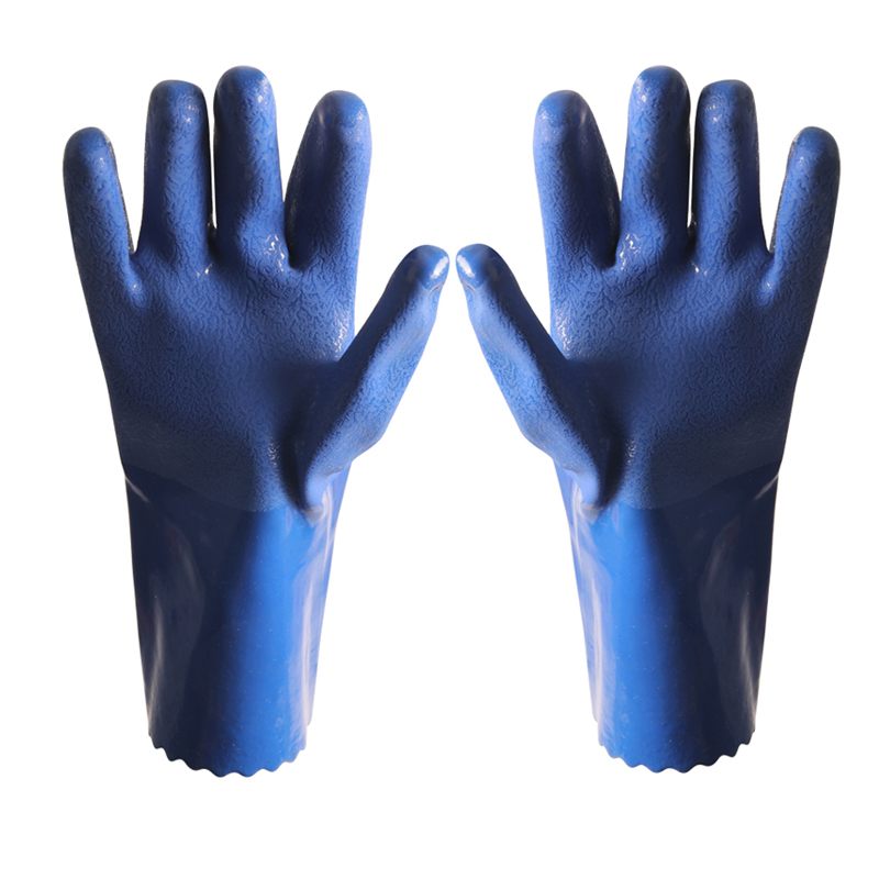 Non-Slip Long Cuff Chemical Resistant Waterproof Oilfield Hand Protective Rough Sandy Finish Coated Industrial PVC Gloves
