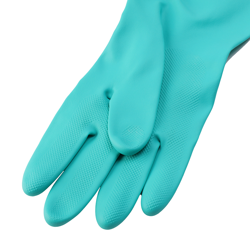 Reusable Industrial Flock Lined Chemical Solevent Resistant Nitrile Gloves with Diamond Grip