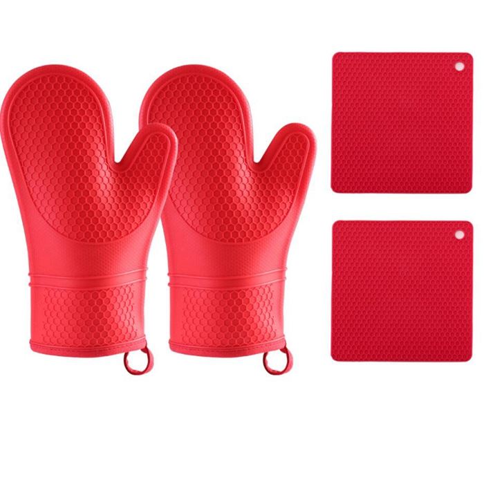 Oven Mitts and Pot Pad Silicone Gloves Heat Resistant Non-Slip Textured Grip