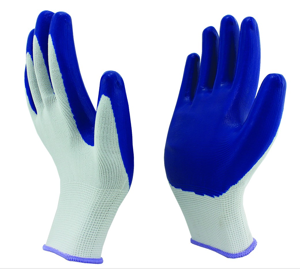 13 Gauge Polyester Cotton Knitted Hot Selling Labor Protective Nitrile Latex Dipping Coated Industrial Working Safey Work Gloves with CE