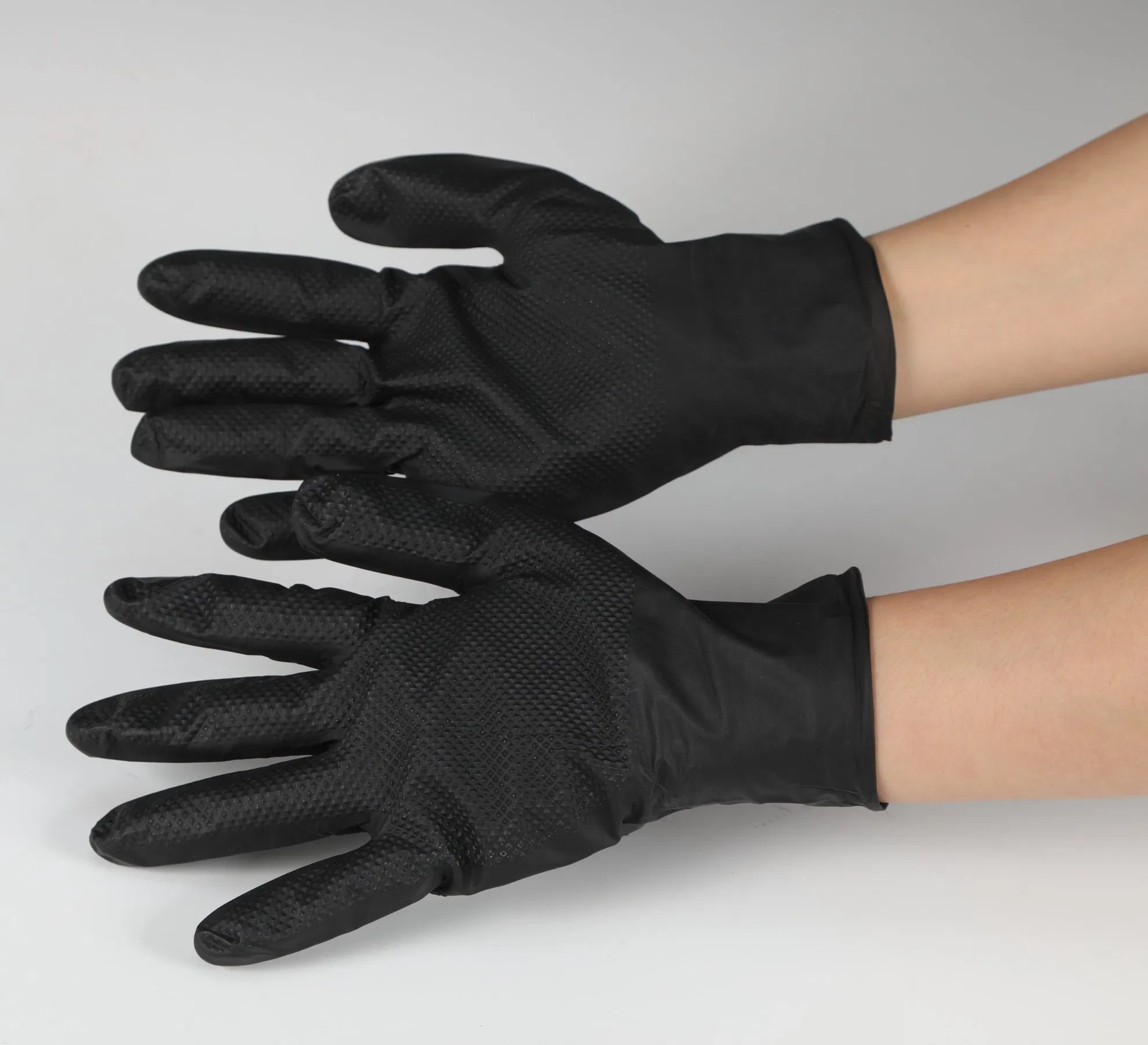 7mil Heavy Duty Orange Black Disposable Diamond Textured Palm Grip Nitrile Gloves