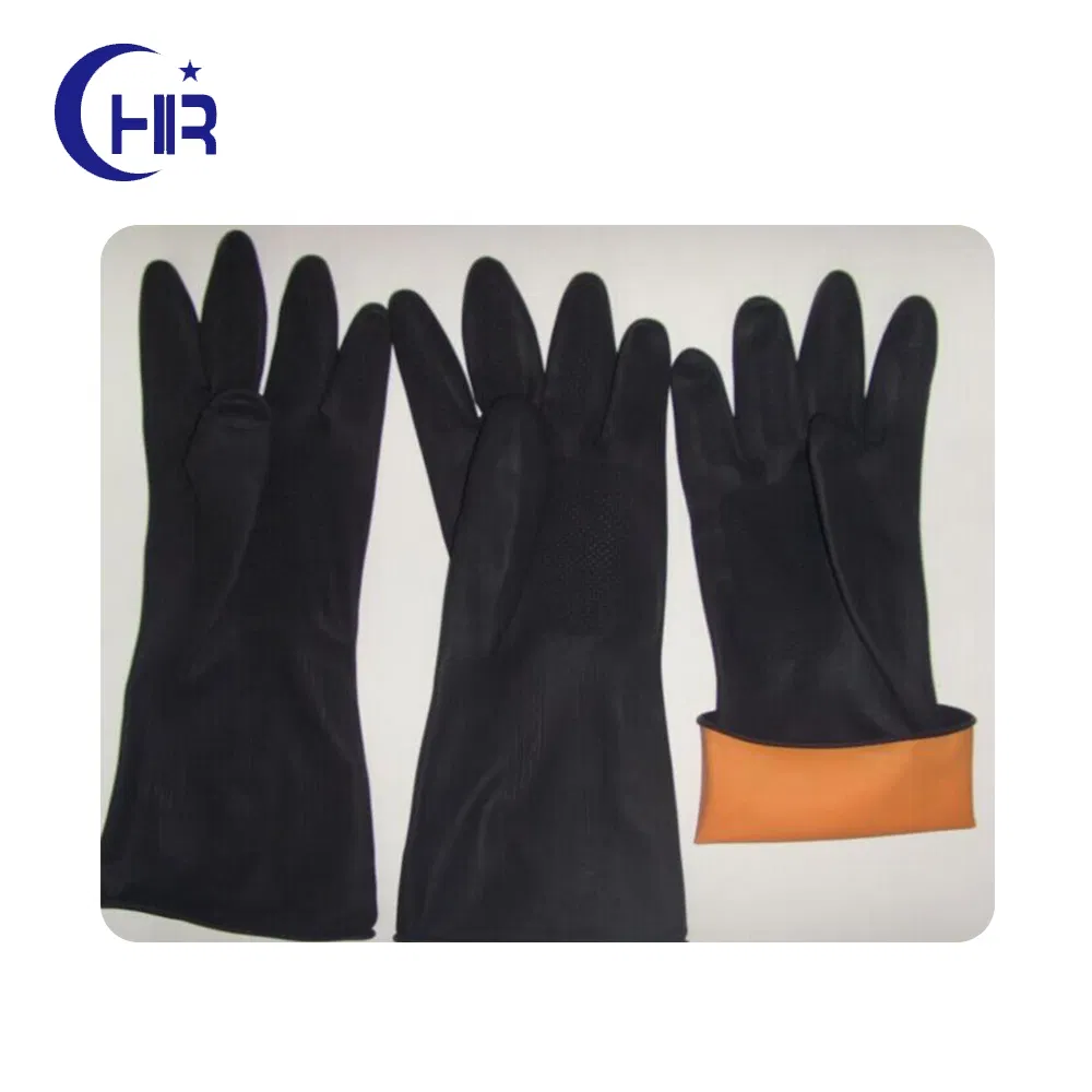 Black Labor Chemical Resistant Rubber Natural Latex Guante Industrial Safety Work Glove