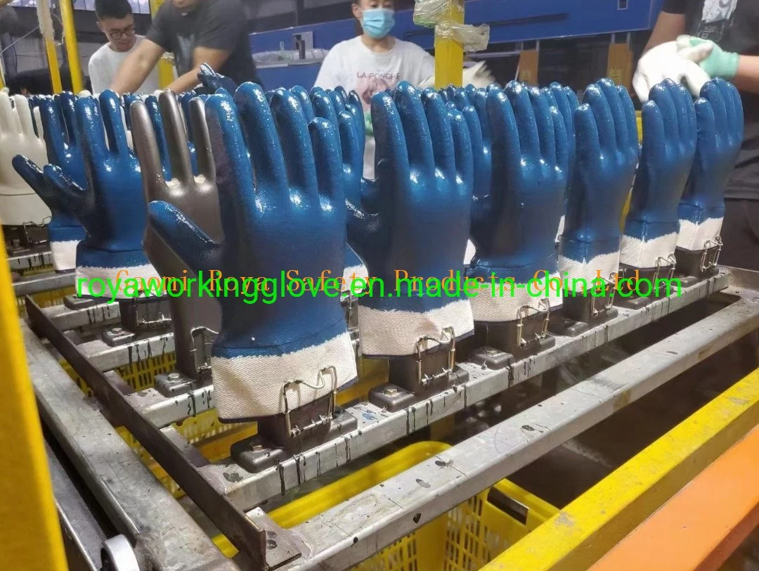 Cotton Safety Cuff Nitrile Fully Coated Hot Oil Proof Work Gloves Heavy Duty Industry Working Gloves Oil Exploitation Work Gloves for Men