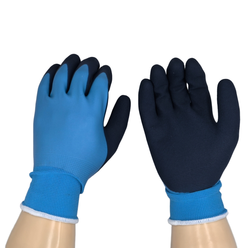 15g Fully Blue Latex Coated Palm Thumb Fingertips Double Coated Work Gloves