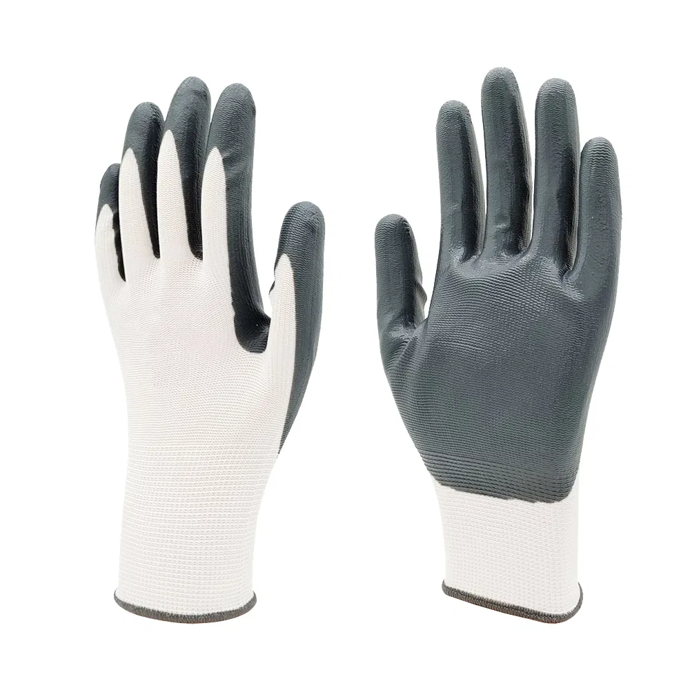 Factoryshop 13gauge Polyester Liner Gray Nitrile Palm Dipped Coated Protective Safety Work Industrial Construction Labor Hand Working Best Gloves