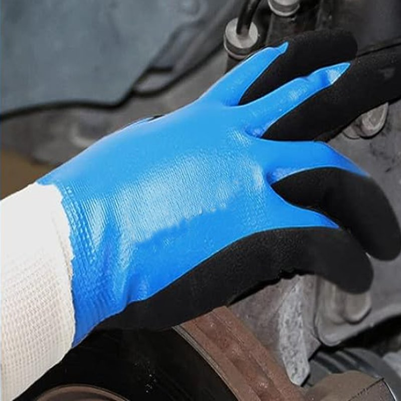 Waterproof Work Gloves, Heavy Duty Abrasion Resistant Sandy Nitrile Coated Gloves