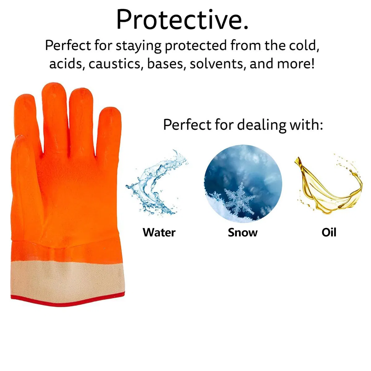 Oil Proof Chemical Resistant Heavy Duty Safety Cuff Foam Insulated Lined PVC Winter Work Gloves
