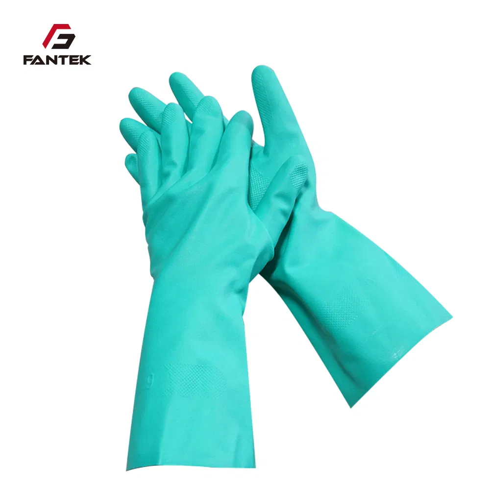 15 Mil Chemical Resistant Industrial Glove Green Nitrile Gloves Flock Line