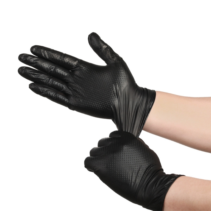 Diamond Texture Black Nitrile Gloves Powder-Free Safety Protective Work Gloves Industrial Household