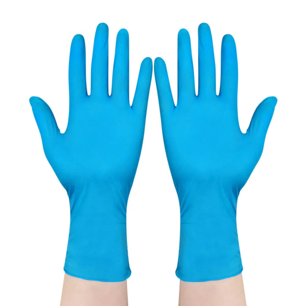 Hygienic Clean Blue Disposable Vitrile Ambidextrous Nitrile Vinyl Glove for Food Processing