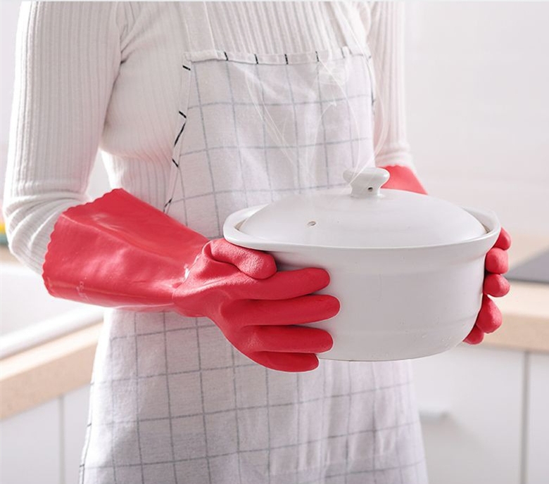 Long 45cm Red PVC Plastic Immersion Gloves Oil Resistant Gloves Waterproof, Wear, Acid and Alkali Resistant Industrial Protective Gloves