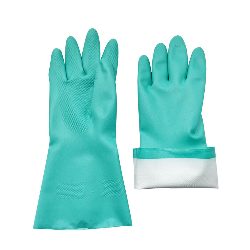 Hot Sello Green 15 Mil Nitrile Gloves 65g Flocklined Gloves Chemical Resistant Nitrile Gloves