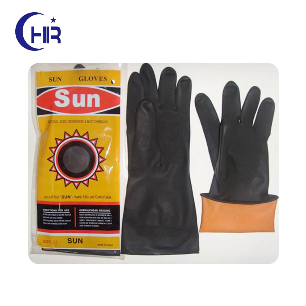 Black Labor Chemical Resistant Rubber Natural Latex Guante Industrial Safety Work Glove