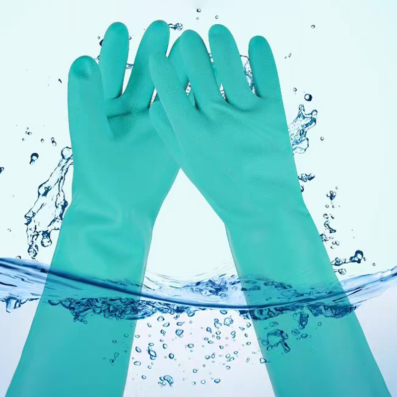 DDSAFETY China factory ODM 45CM forearm protection Unsupported Green Nitrile Chemical Resistant GAUNTLET Textured palm for enhanced grip GLOVES LARGE