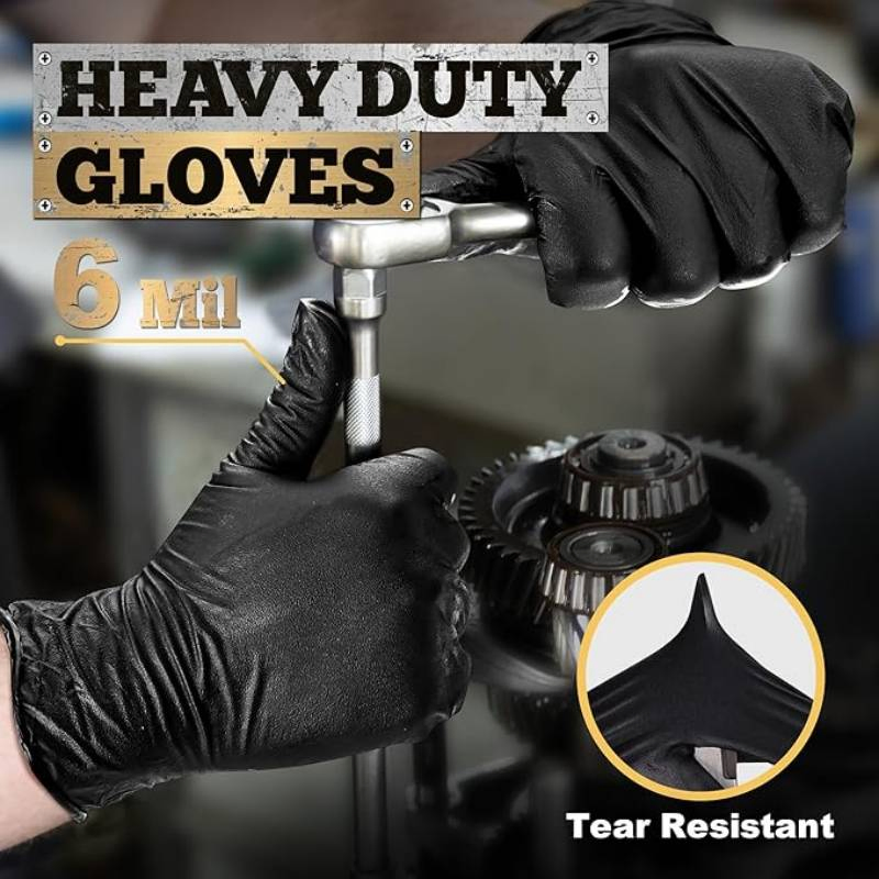 Heavy-Duty Black Disposable Nitrile Gloves Mil Fully Textured