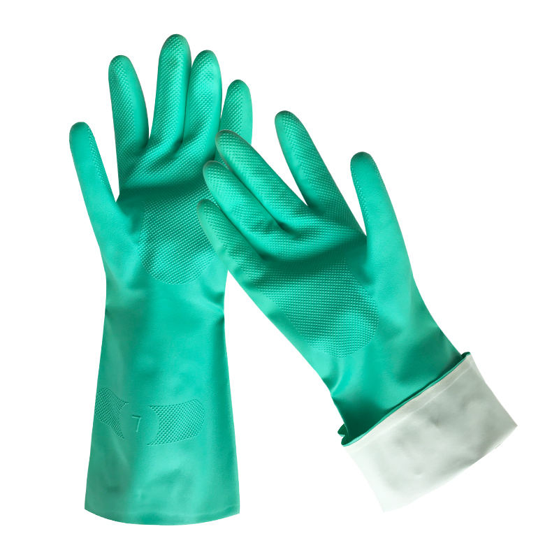 Hot Sello Green 15 Mil Nitrile Gloves 65g Flocklined Gloves Chemical Resistant Nitrile Gloves
