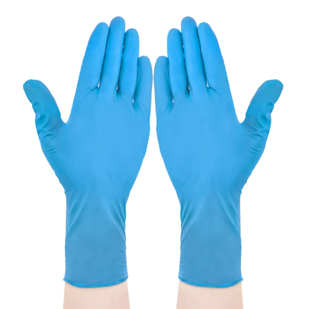 Hygienic Clean Blue Disposable Vitrile Ambidextrous Nitrile Vinyl Glove for Food Processing