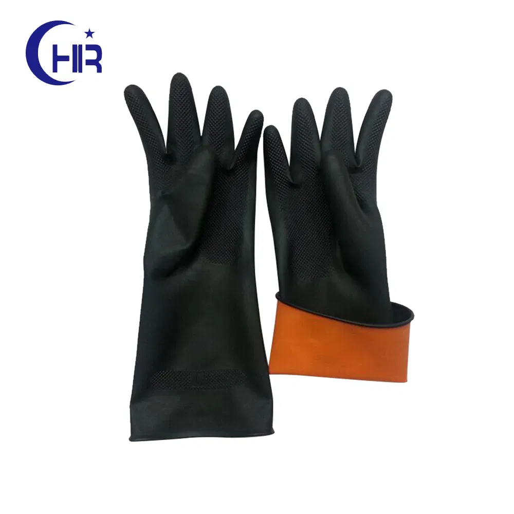 Black Labor Chemical Resistant Rubber Natural Latex Guante Industrial Safety Work Glove