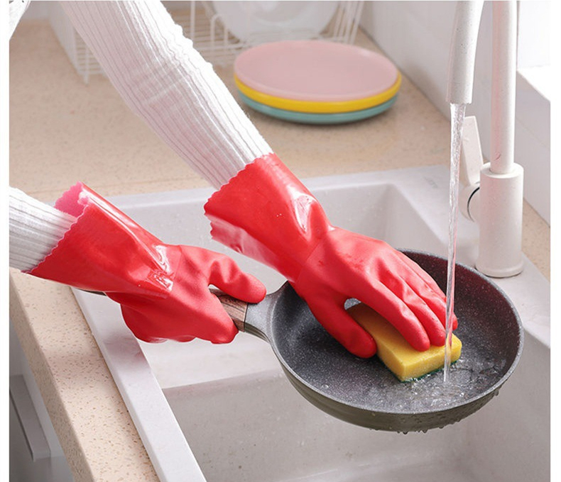 Long 45cm Red PVC Plastic Immersion Gloves Oil Resistant Gloves Waterproof, Wear, Acid and Alkali Resistant Industrial Protective Gloves