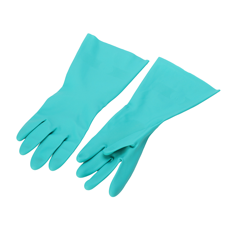 Reusable Industrial Flock Lined Chemical Solevent Resistant Nitrile Gloves with Diamond Grip