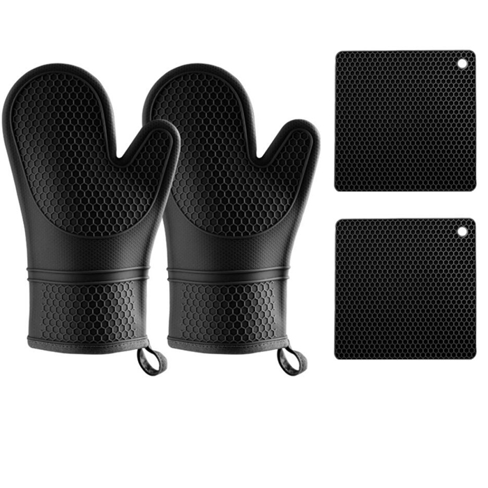 Oven Mitts and Pot Pad Silicone Gloves Heat Resistant Non-Slip Textured Grip