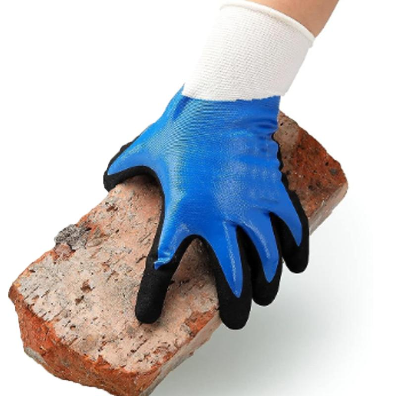 Waterproof Work Gloves, Heavy Duty Abrasion Resistant Sandy Nitrile Coated Gloves