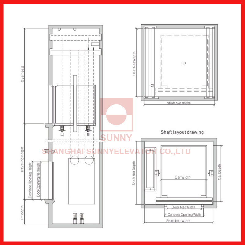 Machine Roomless (MRL) Freight Elevator with Steel Plate Floor