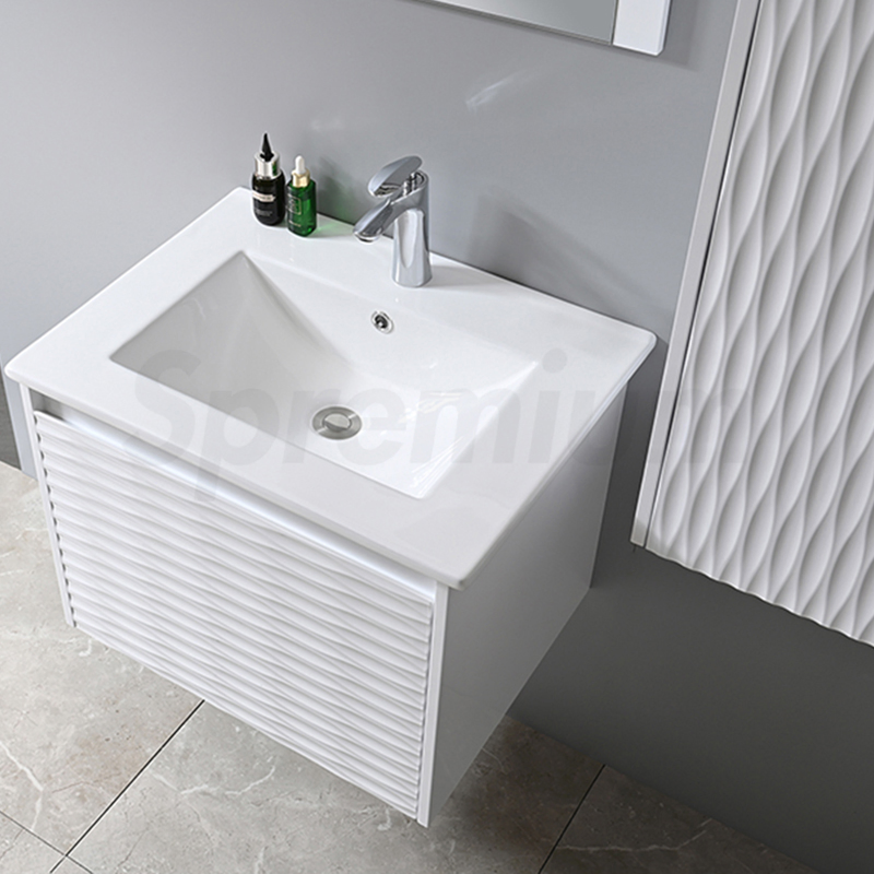 White Wholesale Modern PVC Wall Bathroom Mirror Ceramic Wash Basin Sink Vanity