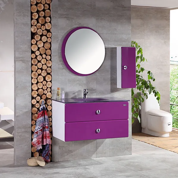 Purple Bathroom Cabinet PVC with Glass Basin Similar Design 4
