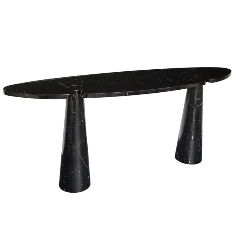 Modern Entryway Hallway Furniture Nero Marquina Black Marble Oval Console Tables