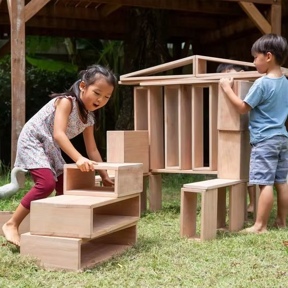EMA Wooden Customizable Kids Outdoor Playhouse Cabinet Table Chair Furniture for Preschool Kindergarten Nursery Daycare Garden Backyard Playground