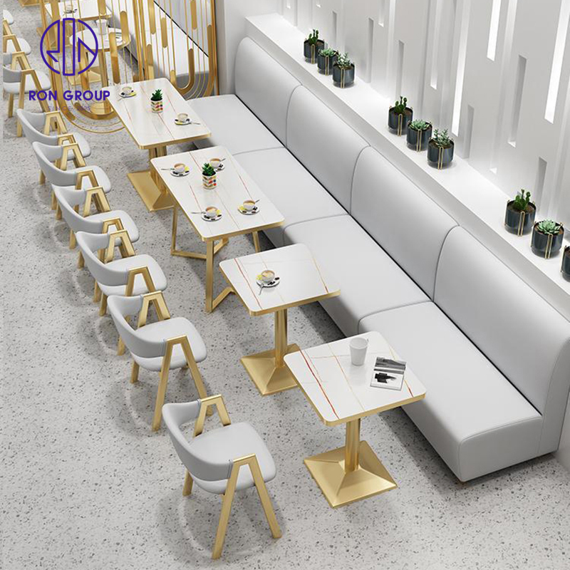 Custom Modern Australia Cafeteria Marble Coffee Shop Table Leather Chair Booth Seating Cafe Restaurant Furniture