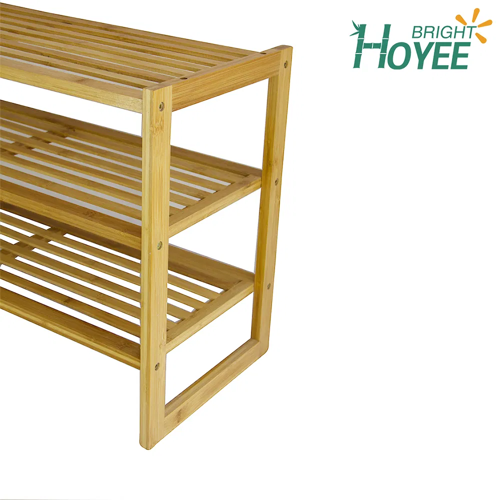 Eco-Friendly Shoes Rack for Entryway Hallway Bathroom Living Bamboo 3-Tire Shoe Rack Bench