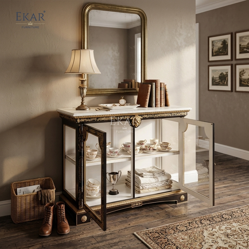 Royal Versailles Gilded Entryway Console Luxury American Classical Hallway Cabinet by Ekar Furniture