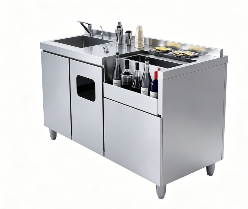 Commercial Modern Style Bar Cabinet Style Operation Table For Beverage Storage And Material Preparation For Cocktail Making