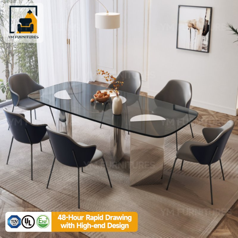 Custom Modern Stylish Glass Expandable Home Villa Round Dining Room Table Furniture