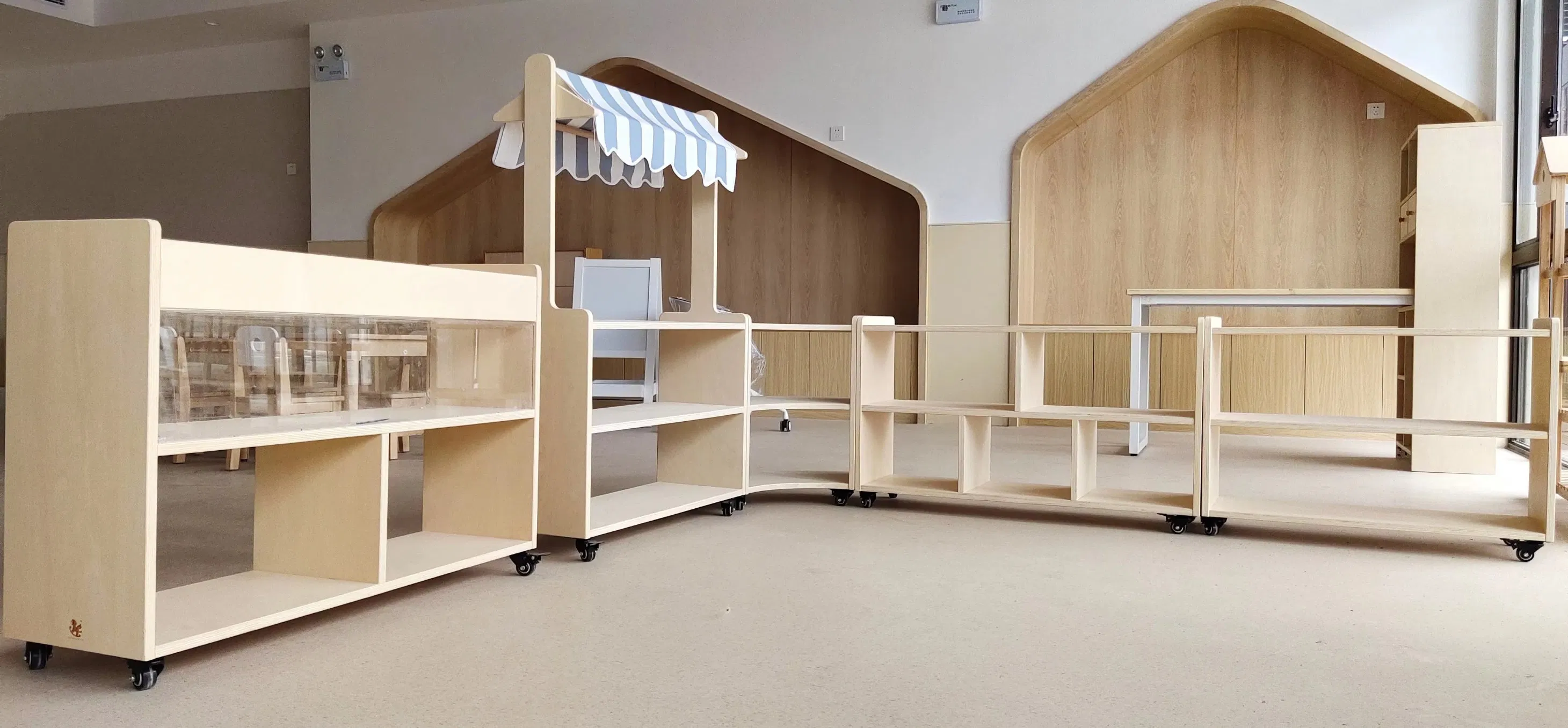 EMA Wooden Kindergarten Nursery Daycare Preschool Clothes Storage Wardrobe Cupboards Shelf Cabinet for Kids Toddler Baby Children with Drawers Organizer