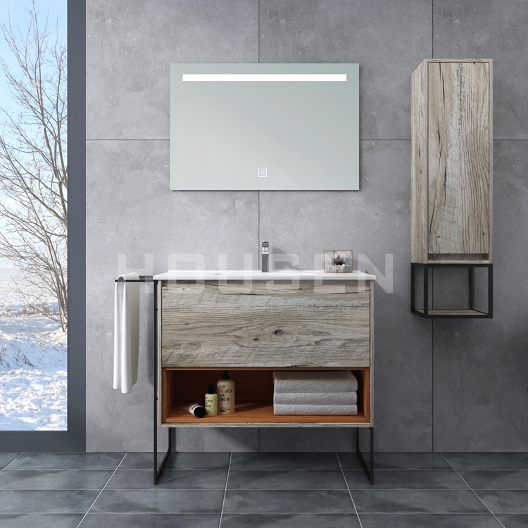 Smart Wood Grain Light Luxury Black Frame Structure Homestay Mirami Bathroom Furniture