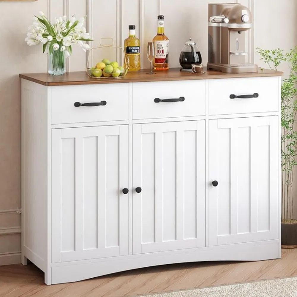 Modern Style Wooden Storage Cabinet with Drawers White Buffet Cabinet for Living Room Kitchen