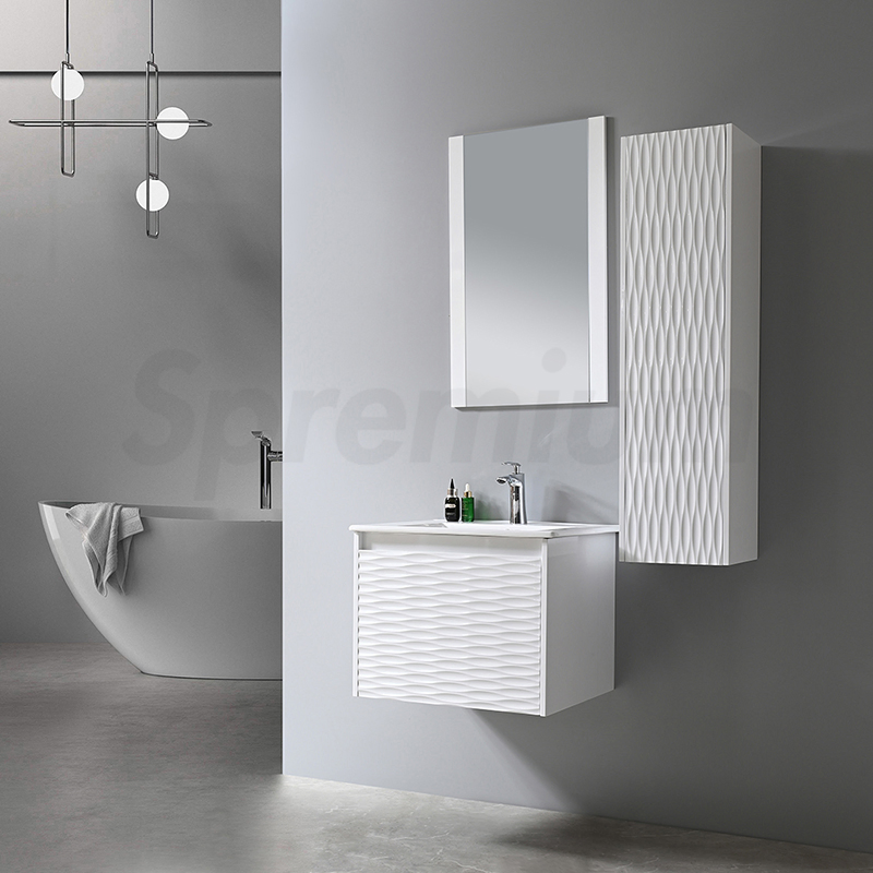 White Wholesale Modern PVC Wall Bathroom Mirror Ceramic Wash Basin Sink Vanity